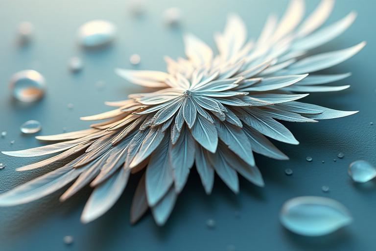 Illustrazione di un concetto di design grafico che incorpora elementi stilizzati di piume e ali, con una palette di colori moderna.